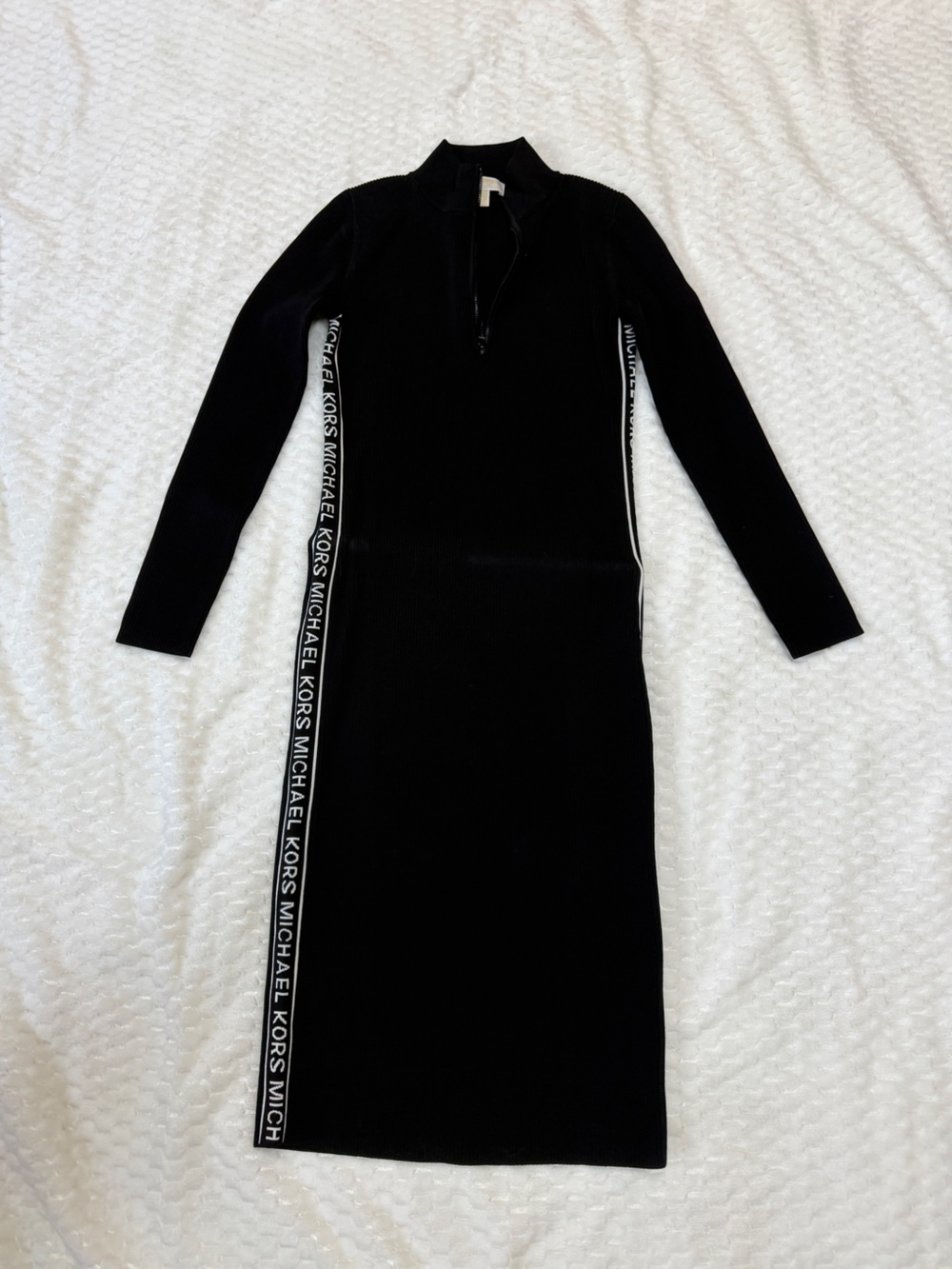 Michael Kors Black Long Sleeve Logo-Trim Bodycon Dress